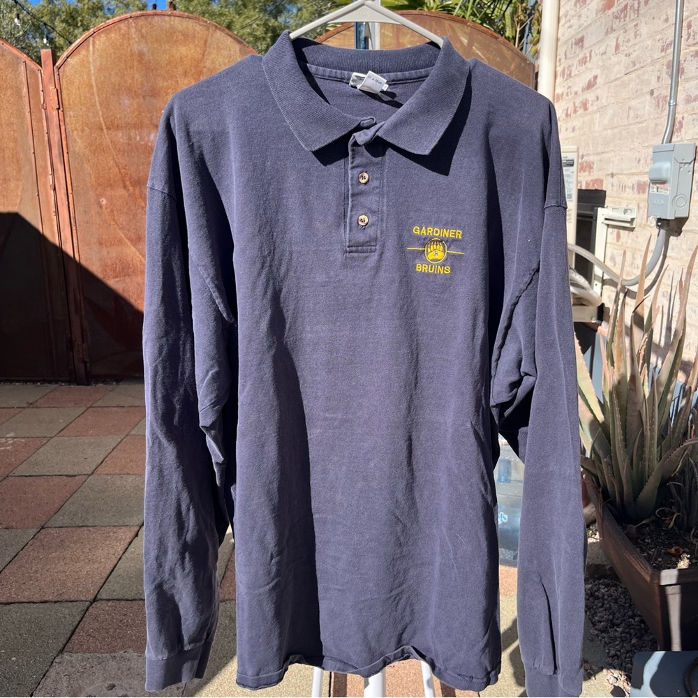Gardiner Bruins Longsleve Polo - Navy Blue - Yellow Logo - Size XL